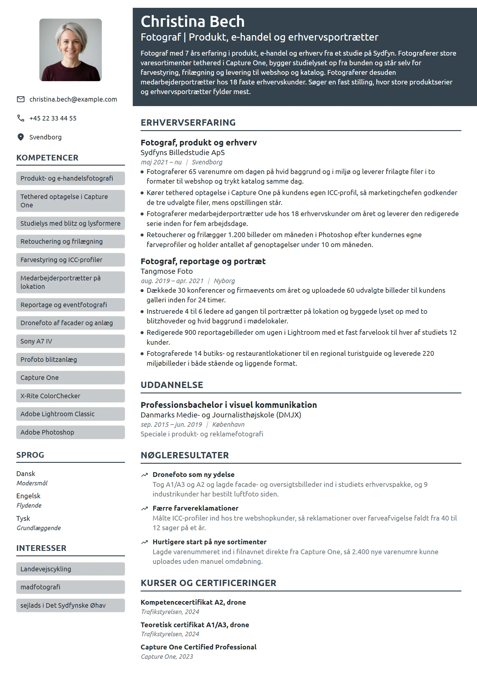 CV-eksempel til erfaren fotograf i produkt og e-handel