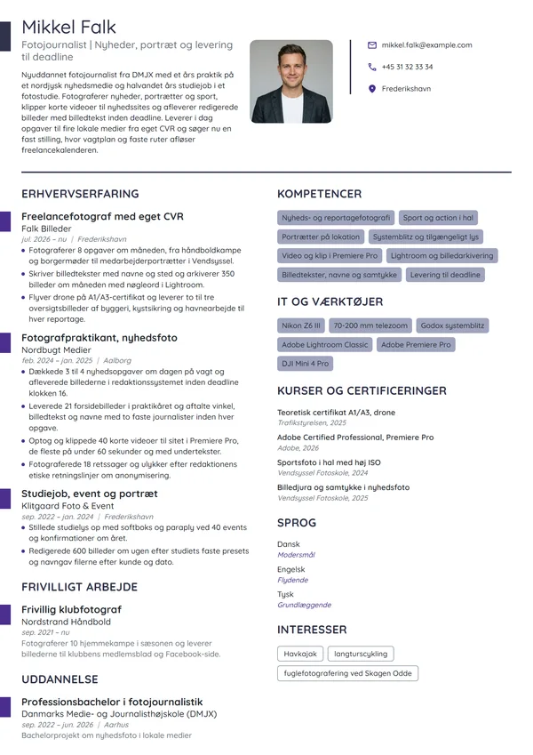 CV-eksempel til nyuddannet fotograf og fotojournalist