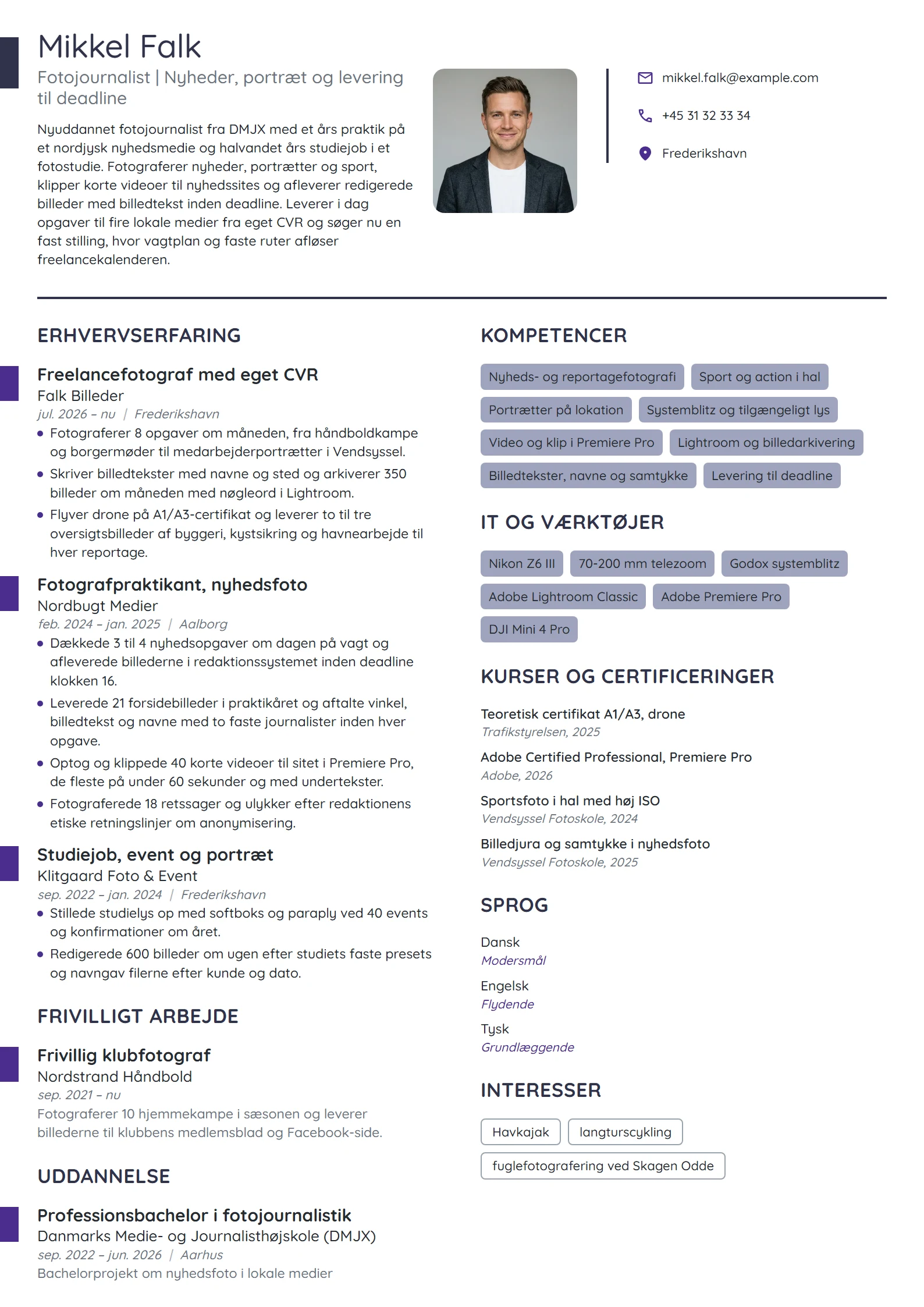 CV-eksempel til nyuddannet fotograf og fotojournalist