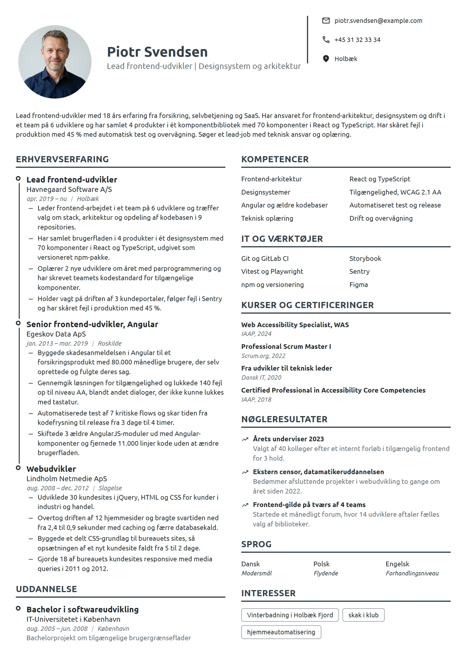 CV-eksempel til lead frontend-udvikler med teamansvar