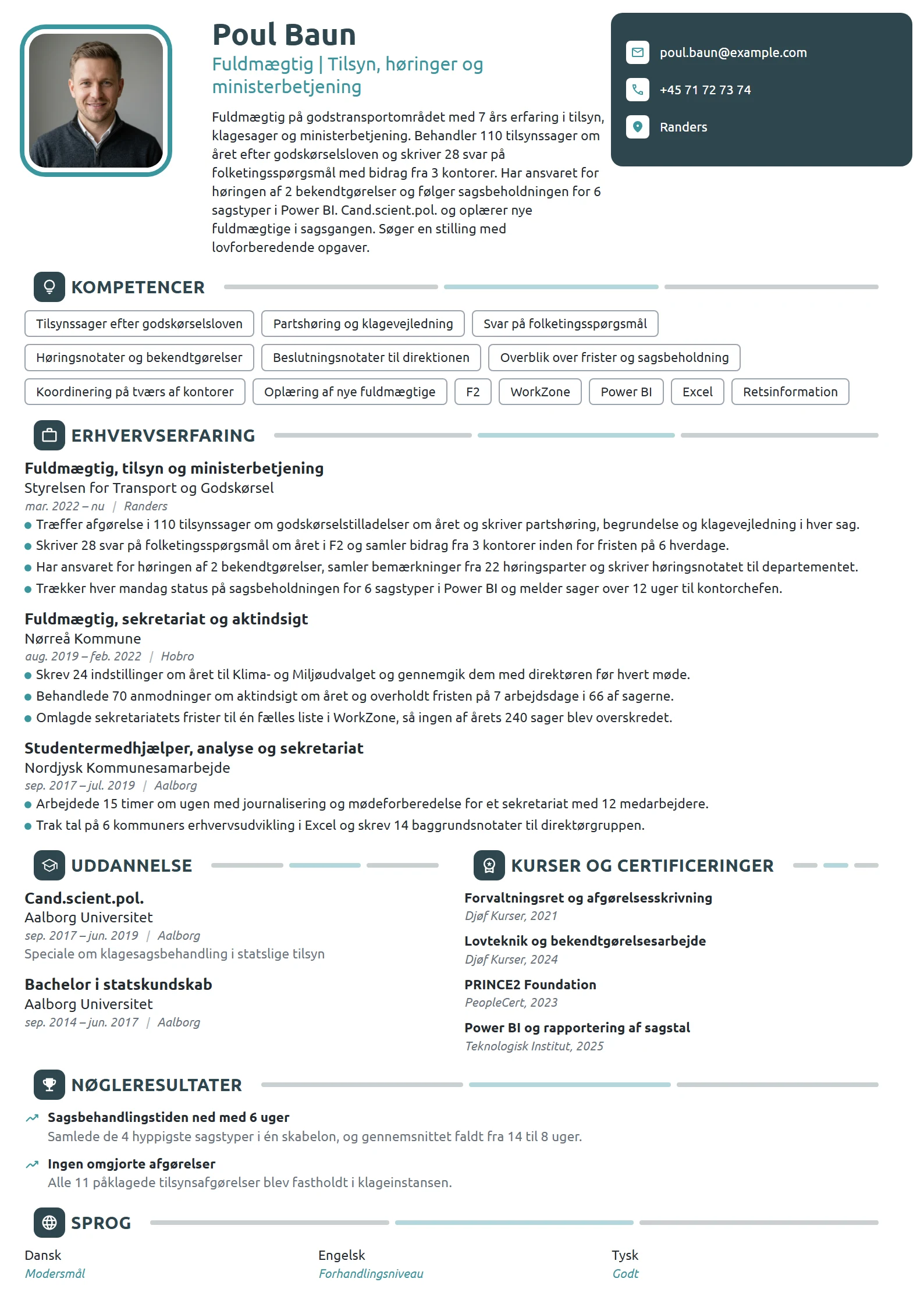 CV-eksempel til fuldmægtig i tilsyn og ministerbetjening