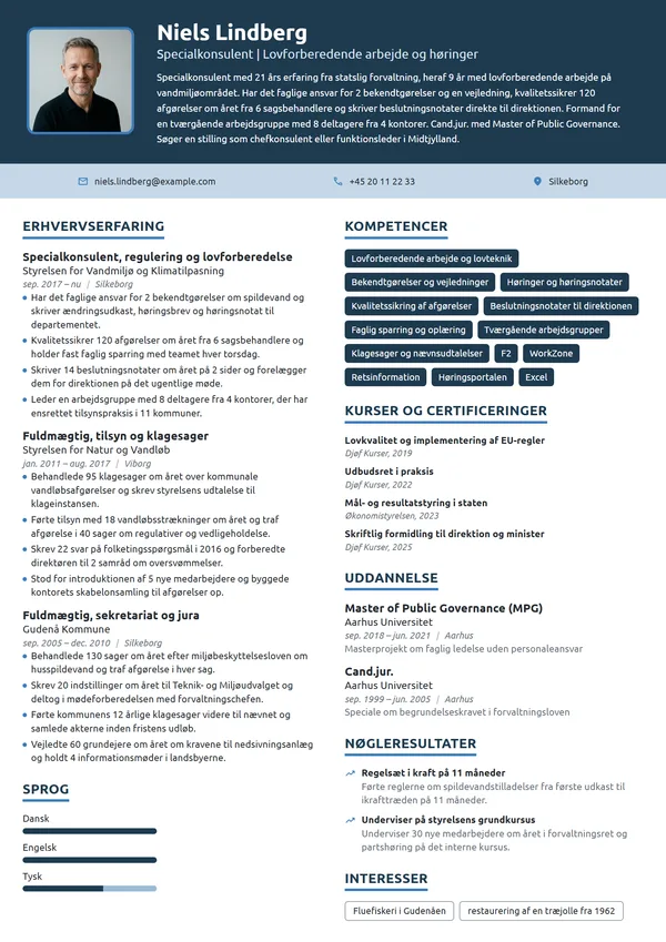 CV-eksempel til specialkonsulent med fagligt ansvar