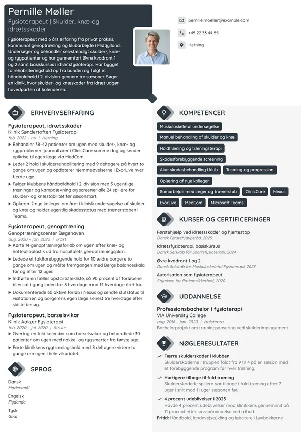 CV-eksempel til erfaren fysioterapeut, idrætsskader