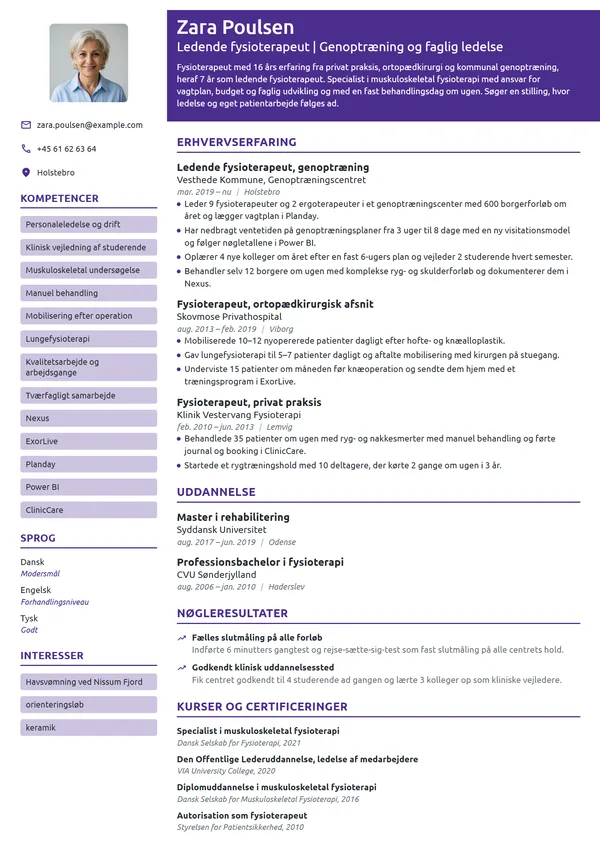 CV-eksempel til ledende fysioterapeut i kommunen