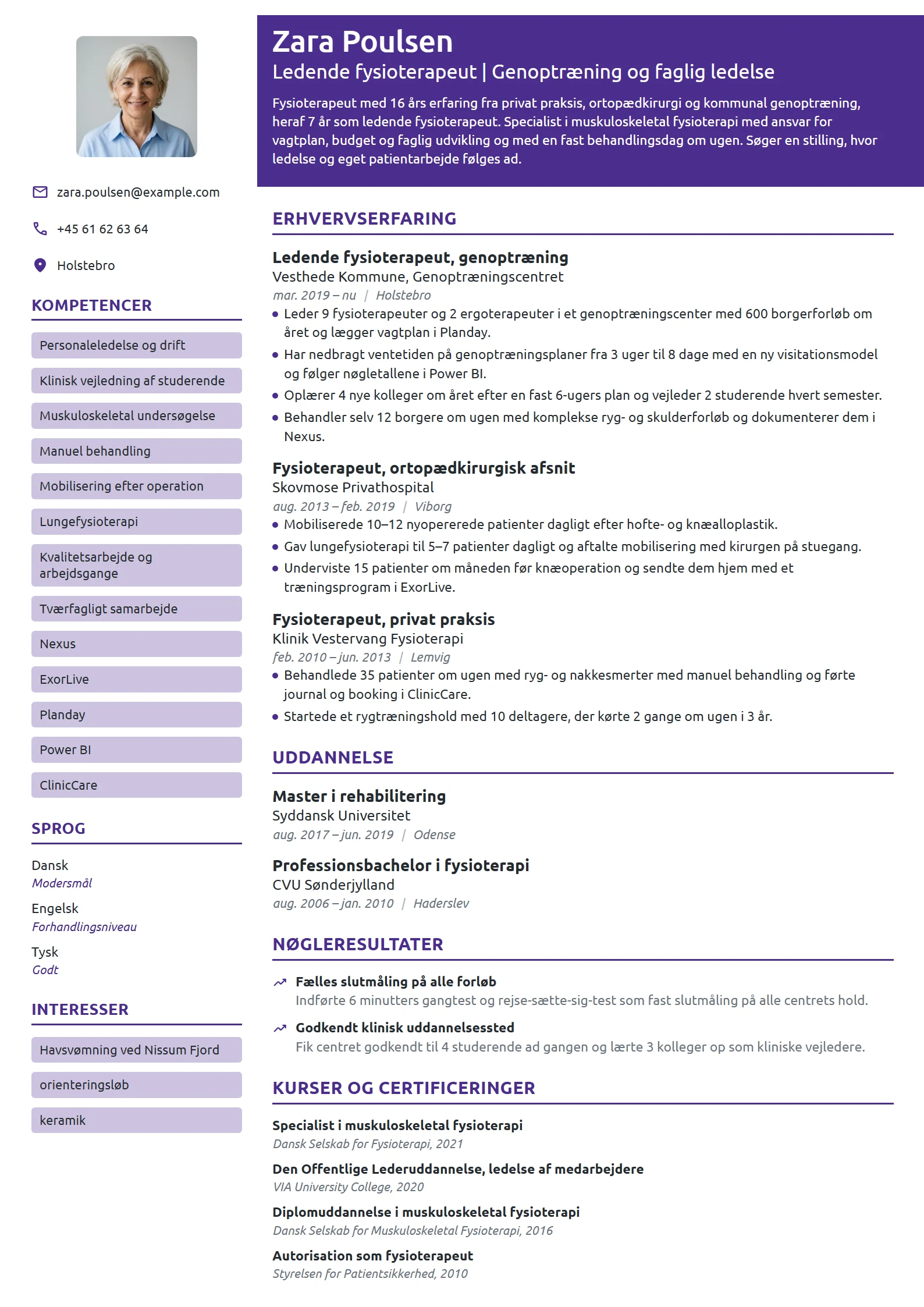 CV-eksempel til ledende fysioterapeut i kommunen