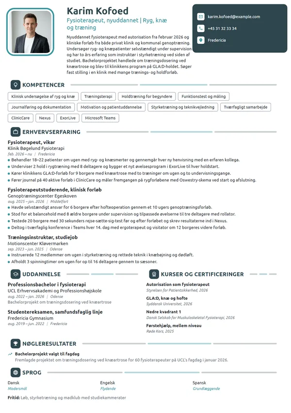 CV-eksempel til nyuddannet fysioterapeut