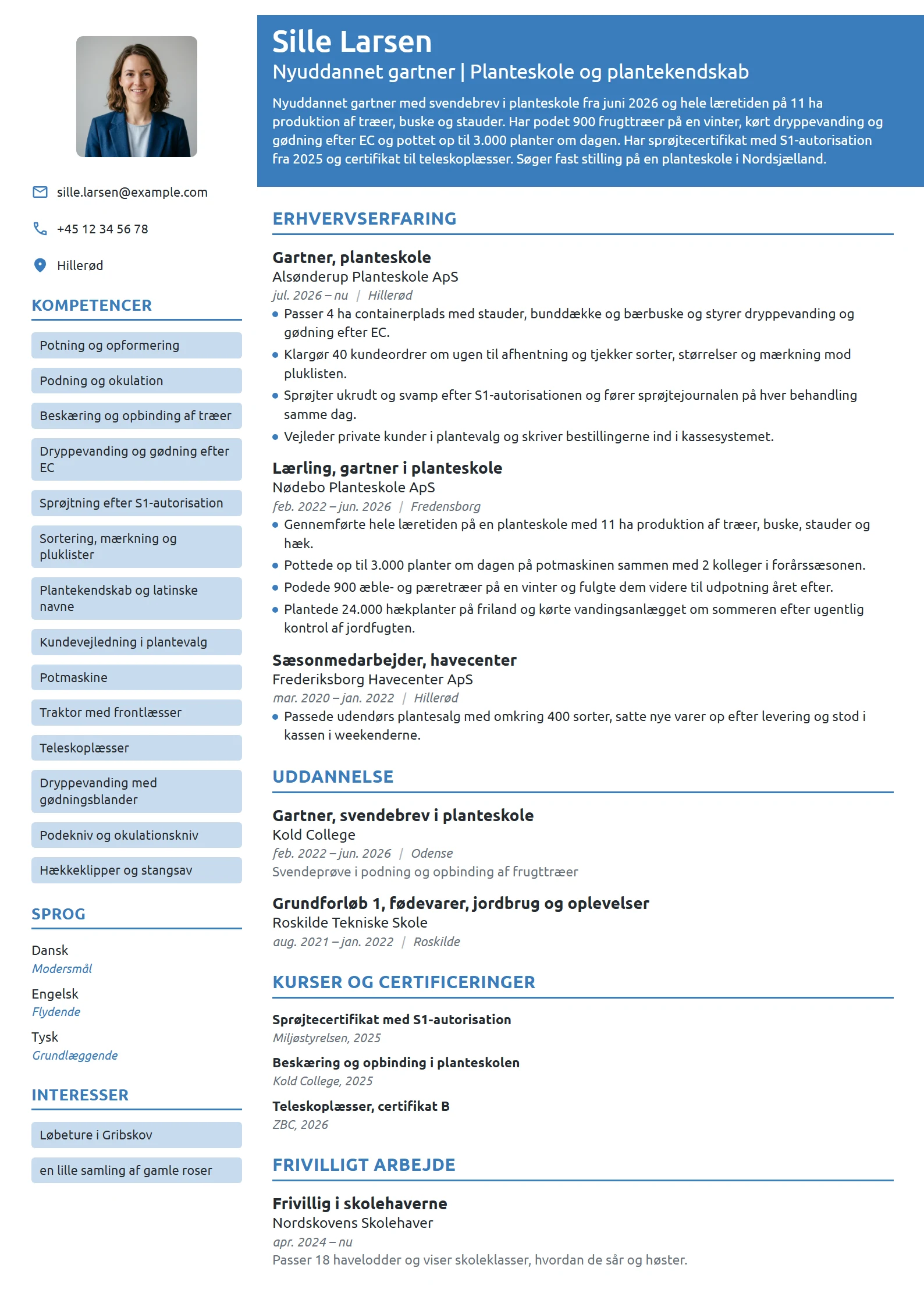 CV-eksempel til nyuddannet gartner i planteskole