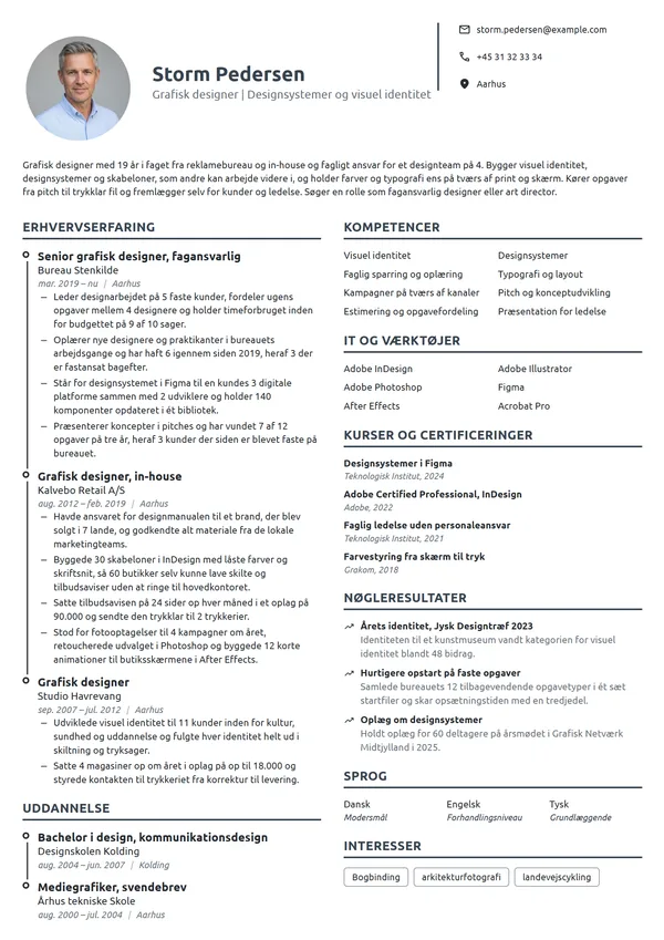 CV-eksempel til fagansvarlig designer med 19 års erfaring