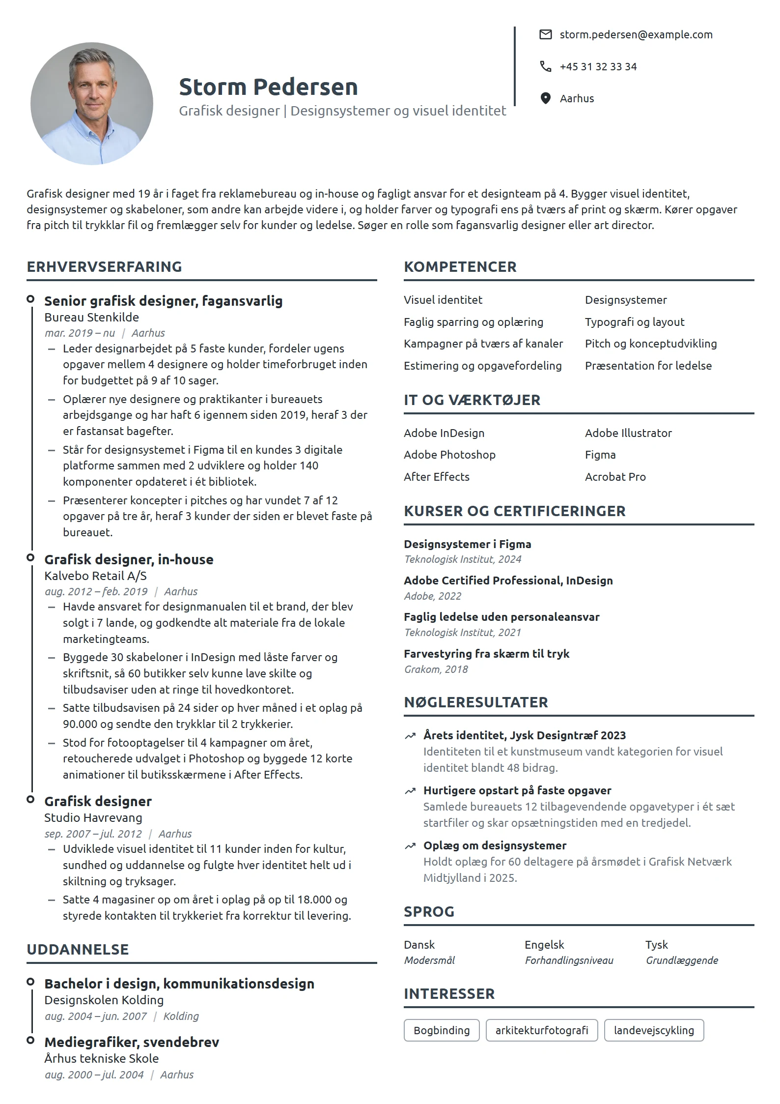 CV-eksempel til fagansvarlig designer med 19 års erfaring