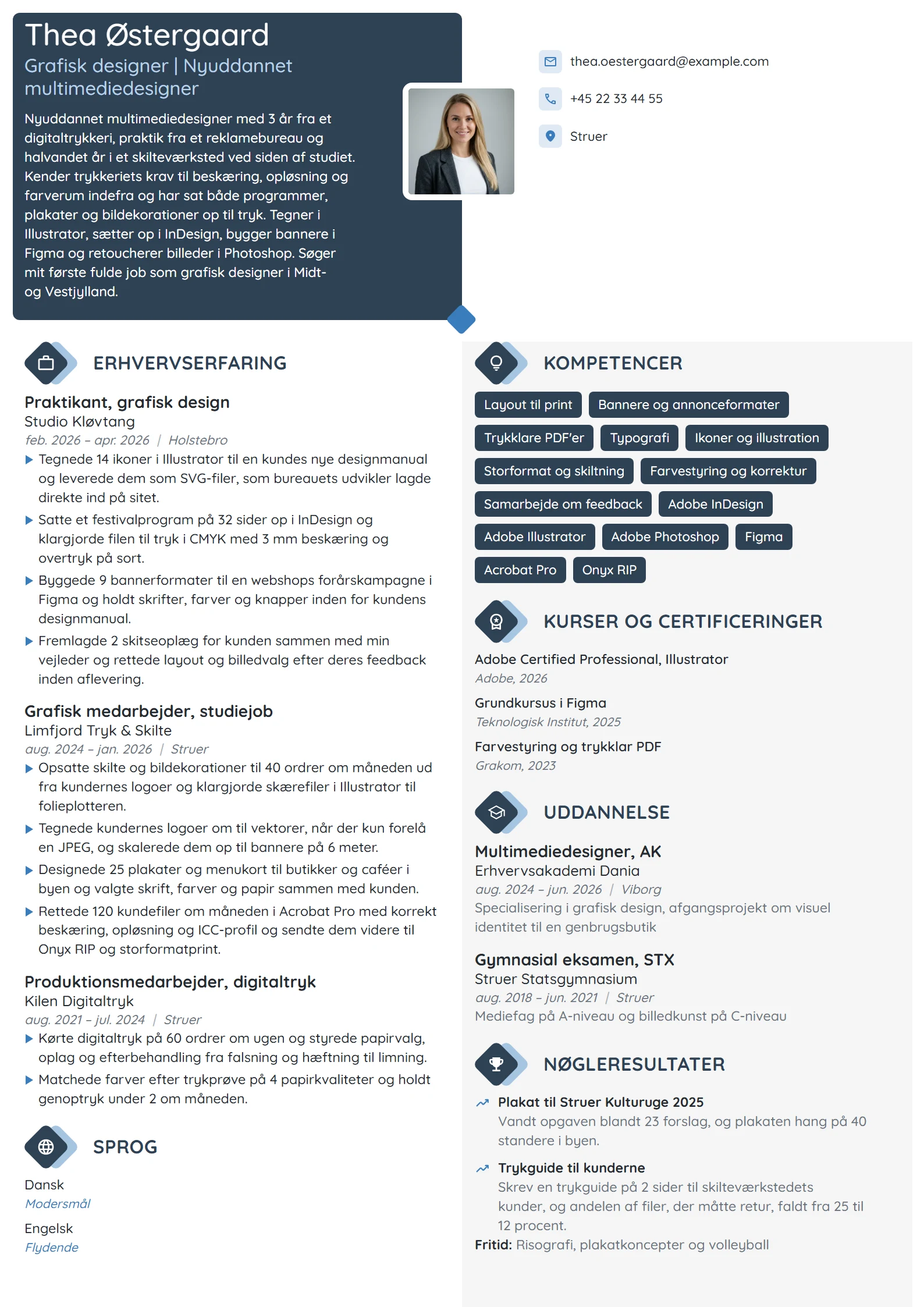 CV-eksempel til nyuddannet grafisk designer, praktik