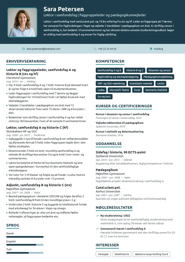 CV-eksempel til lektor og faggruppeleder i samfundsfag