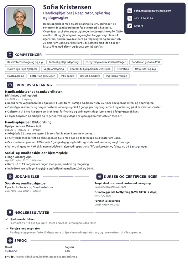 CV-eksempel til hjælperkoordinator med respiratorvagter