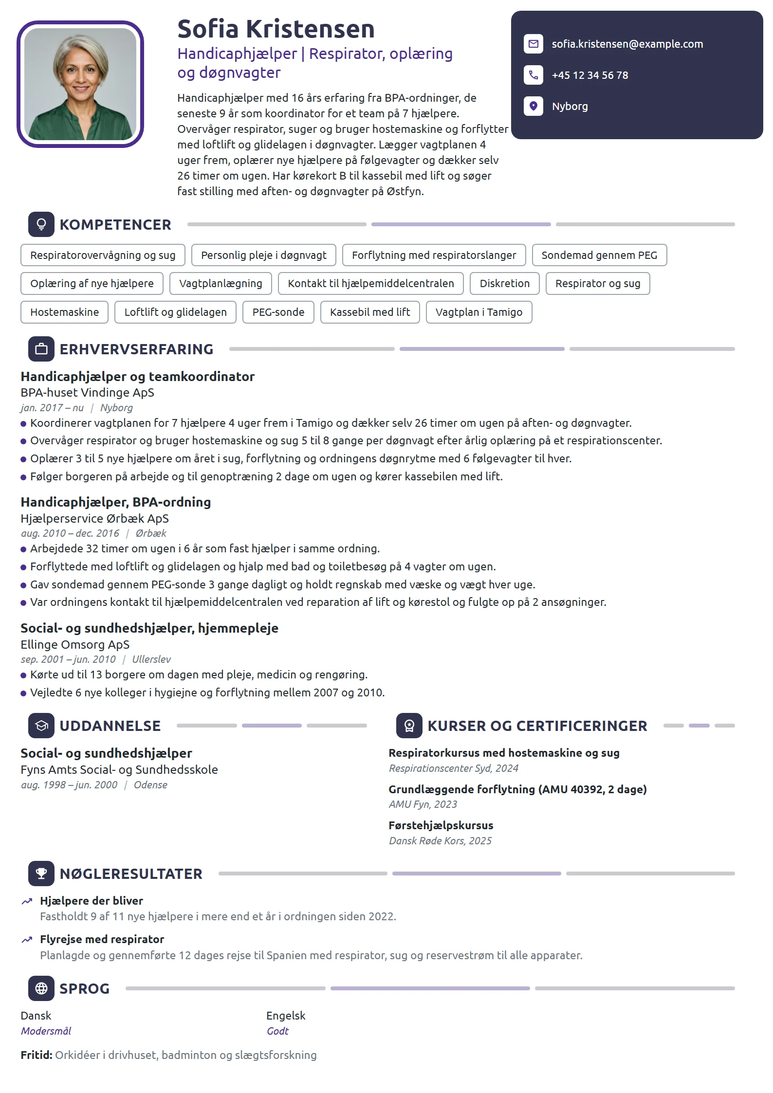 CV-eksempel til hjælperkoordinator med respiratorvagter