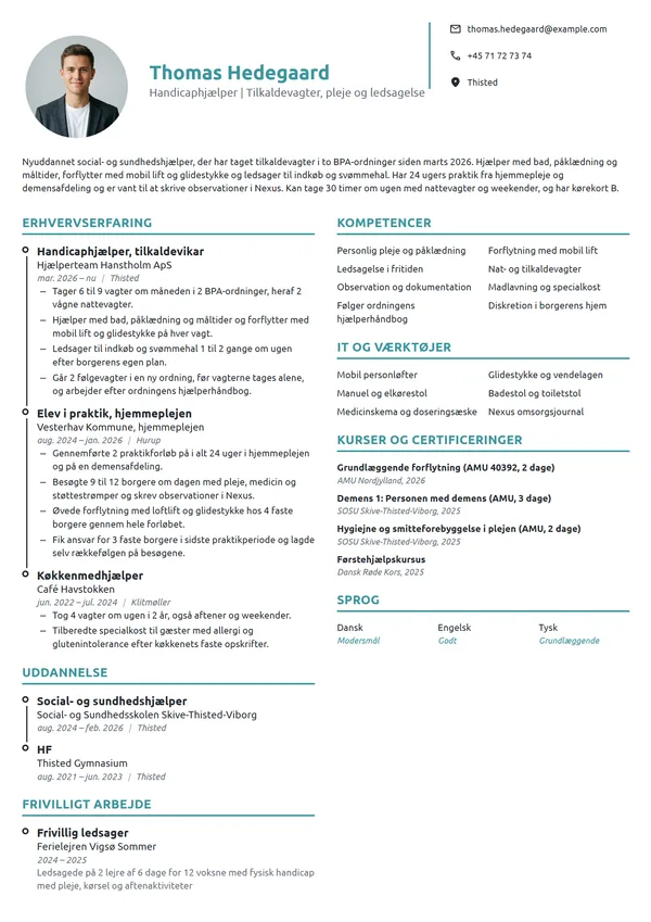 CV-eksempel til nyuddannet SOSU som tilkaldevikar