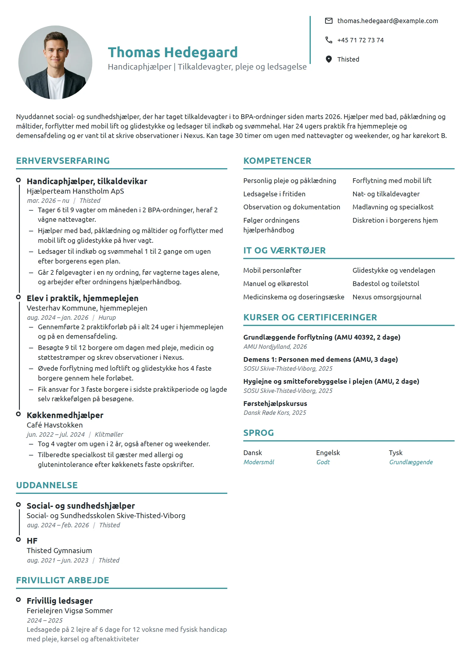 CV-eksempel til nyuddannet SOSU som tilkaldevikar