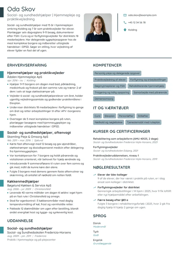 CV-eksempel til hjemmehjælper med oplæringsansvar