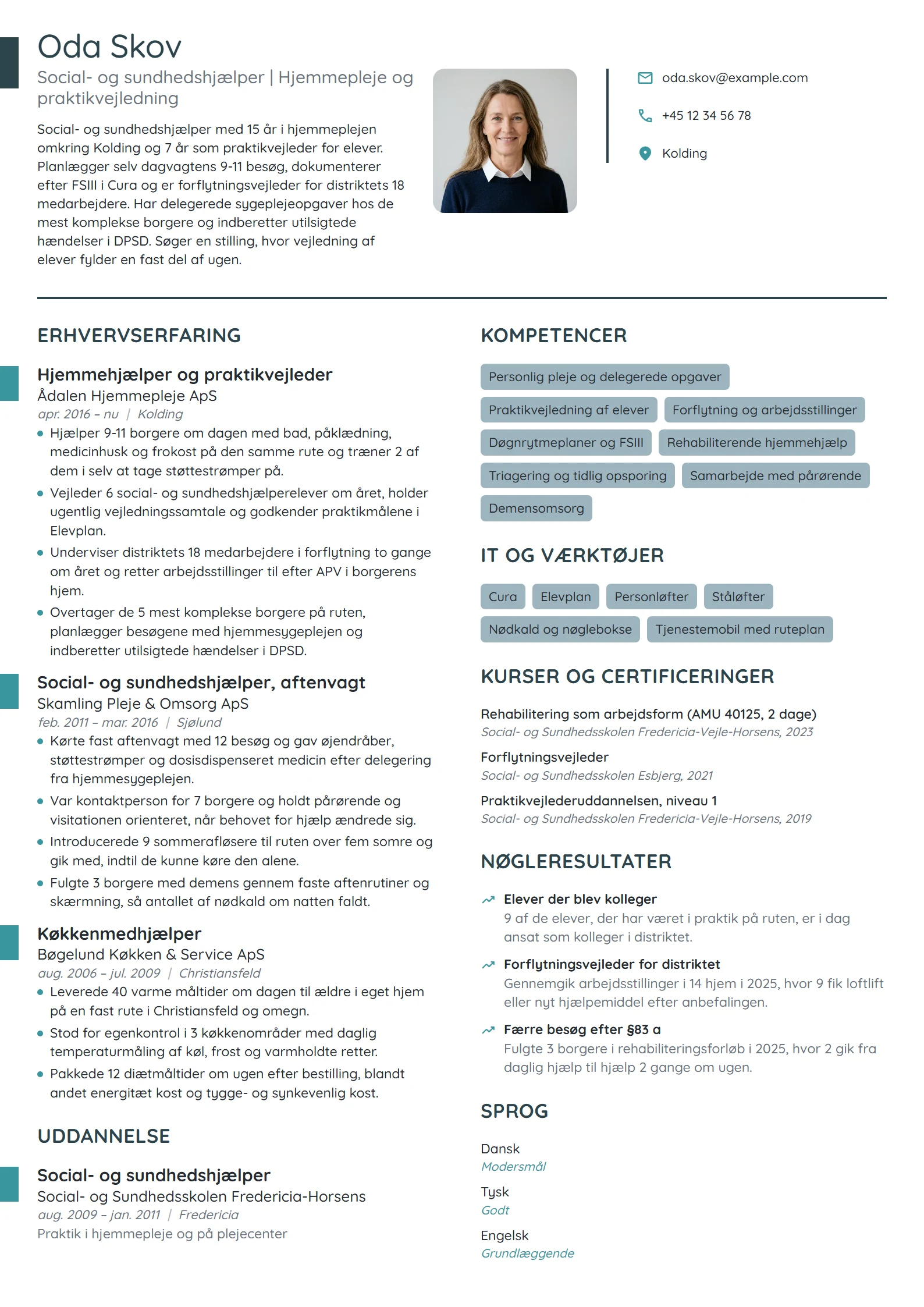 CV-eksempel til hjemmehjælper med oplæringsansvar