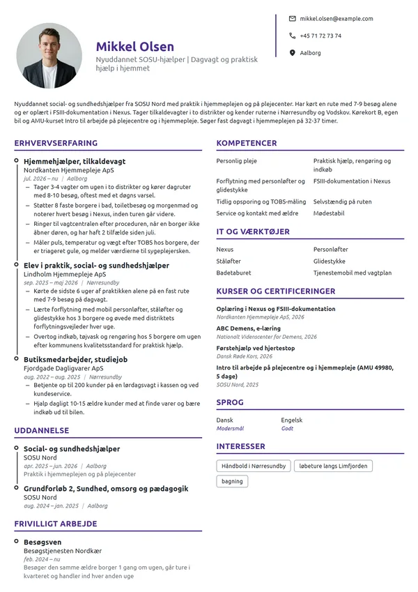 CV-eksempel til nyuddannet hjemmehjælper