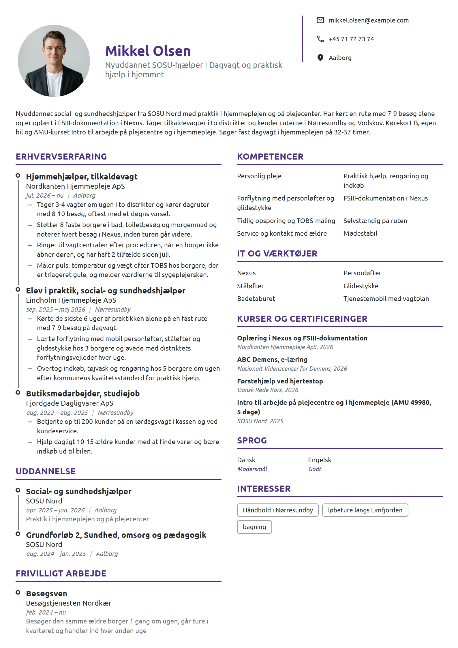 CV-eksempel til nyuddannet hjemmehjælper