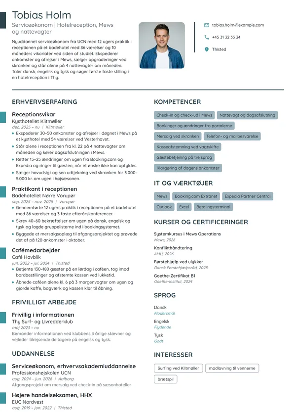 CV-eksempel til nyuddannet serviceøkonom i receptionen