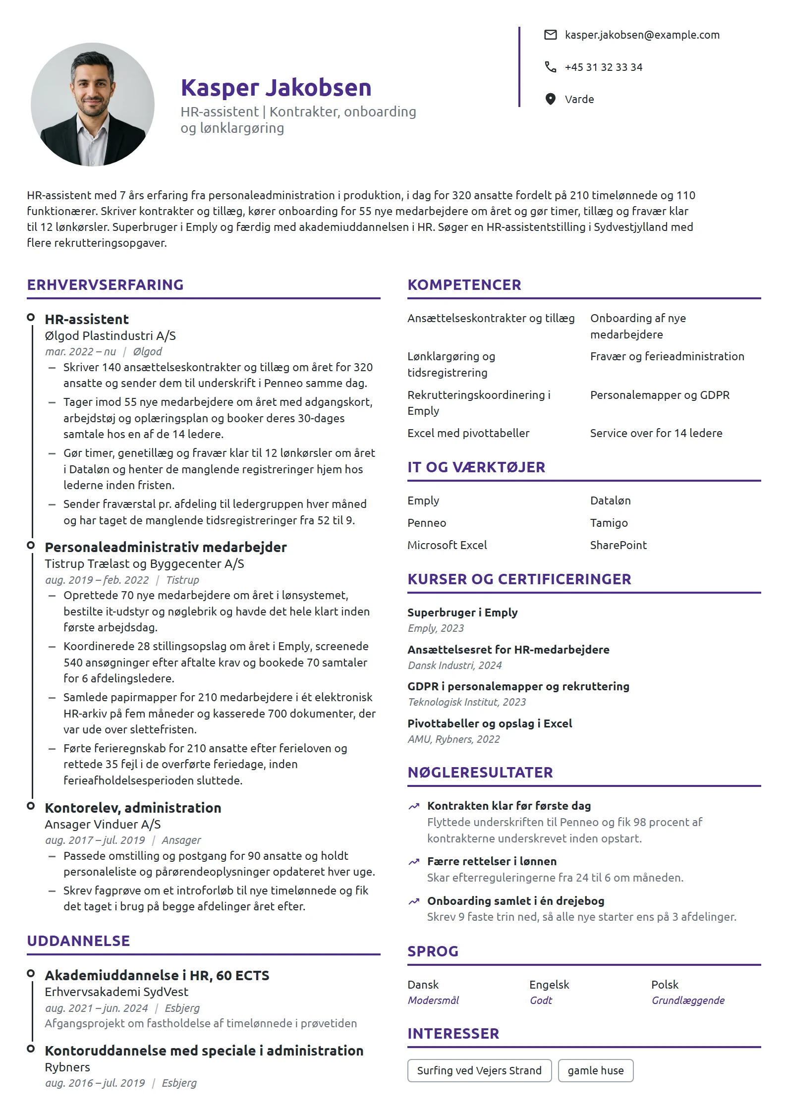 CV-eksempel til erfaren HR-assistent i plastindustrien