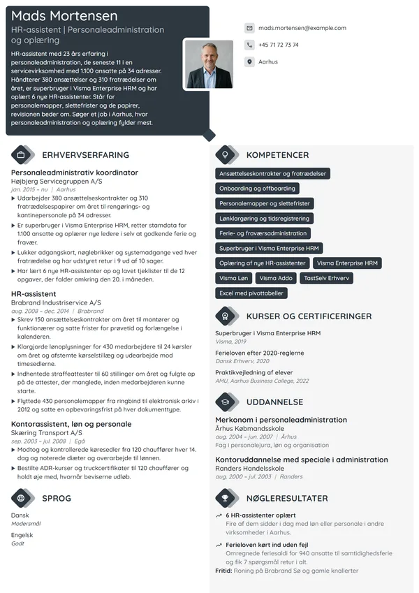 CV-eksempel til HR-assistent med 23 års erfaring