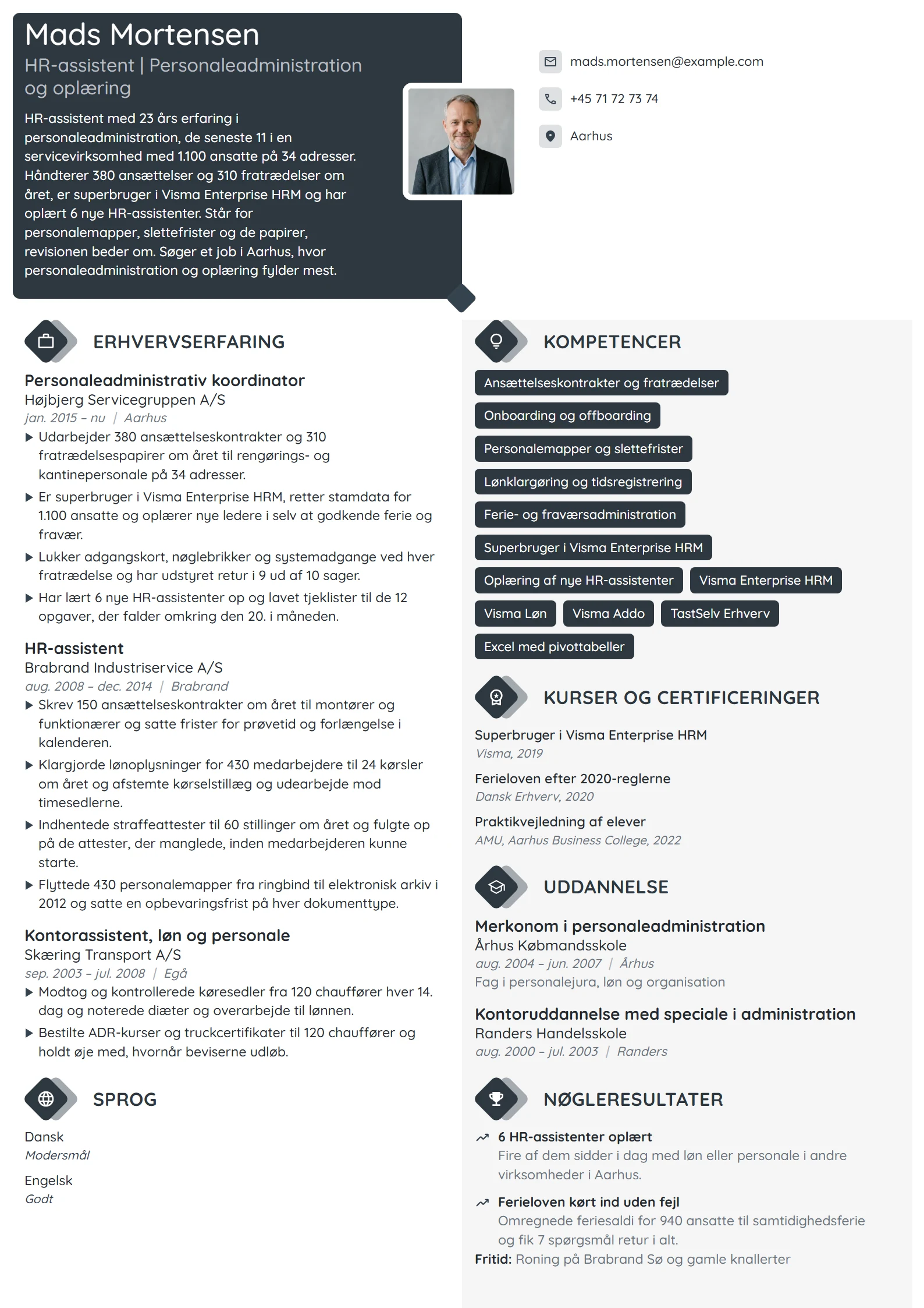 CV-eksempel til HR-assistent med 23 års erfaring