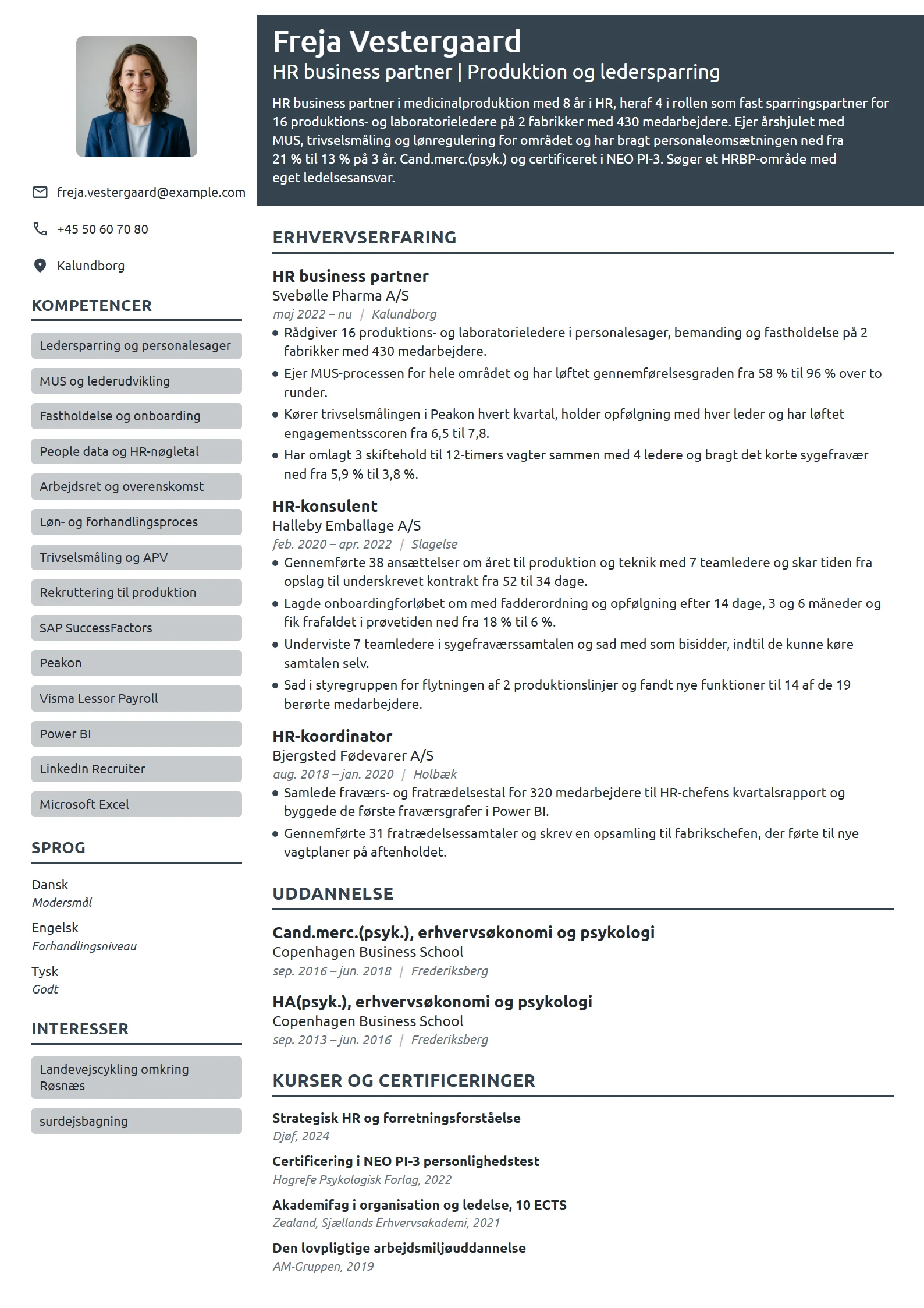 CV-eksempel til erfaren HRBP i medicinalproduktion