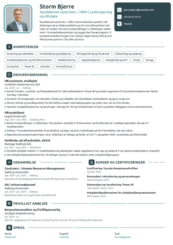 CV-eksempel til nyuddannet cand.merc. i HRM