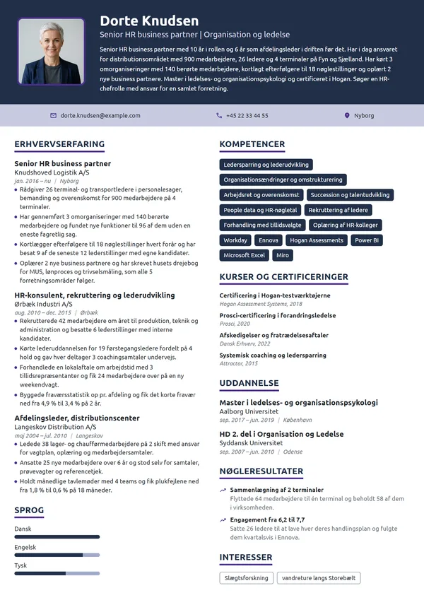 CV-eksempel til senior HRBP med eget forretningsområde