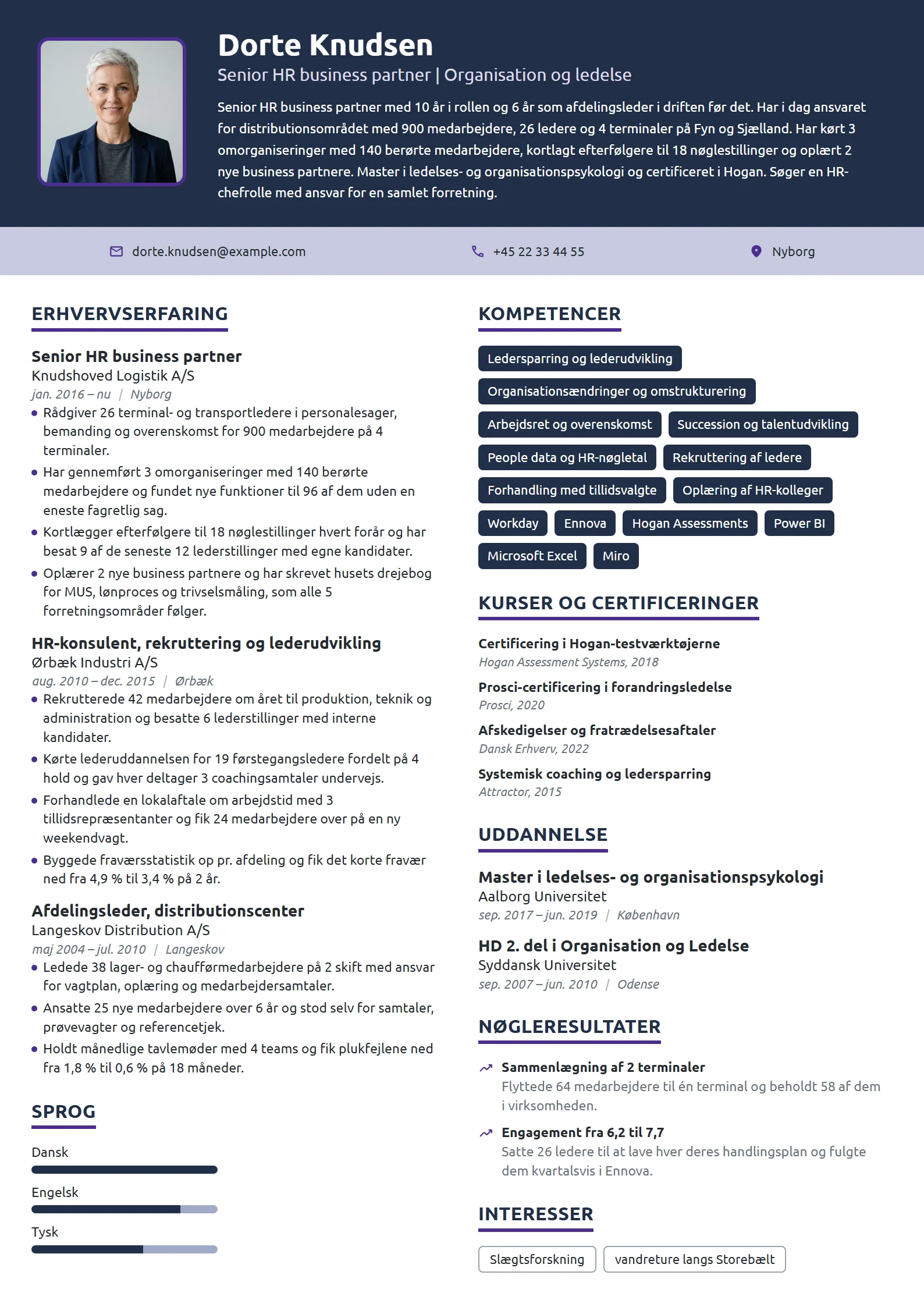 CV-eksempel til senior HRBP med eget forretningsområde