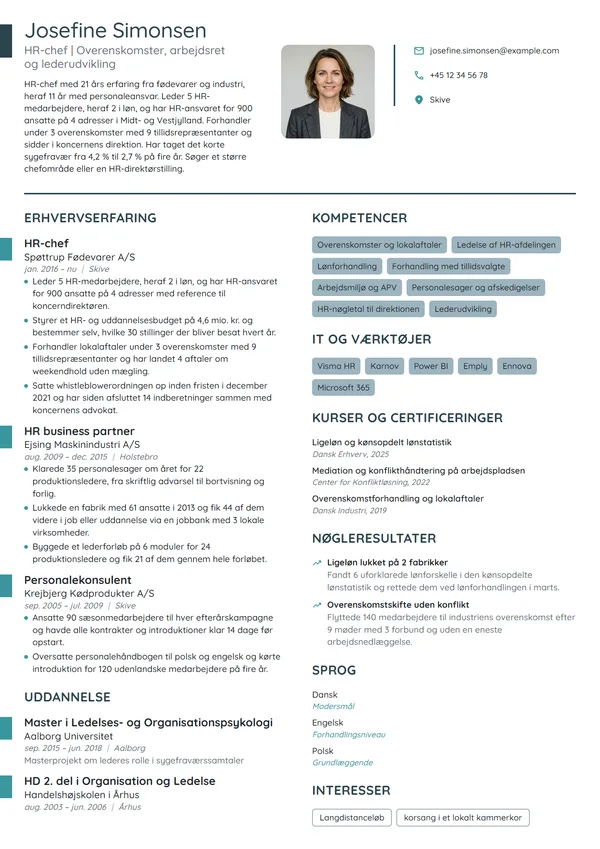 CV-eksempel til HR-chef for 900 ansatte i industri