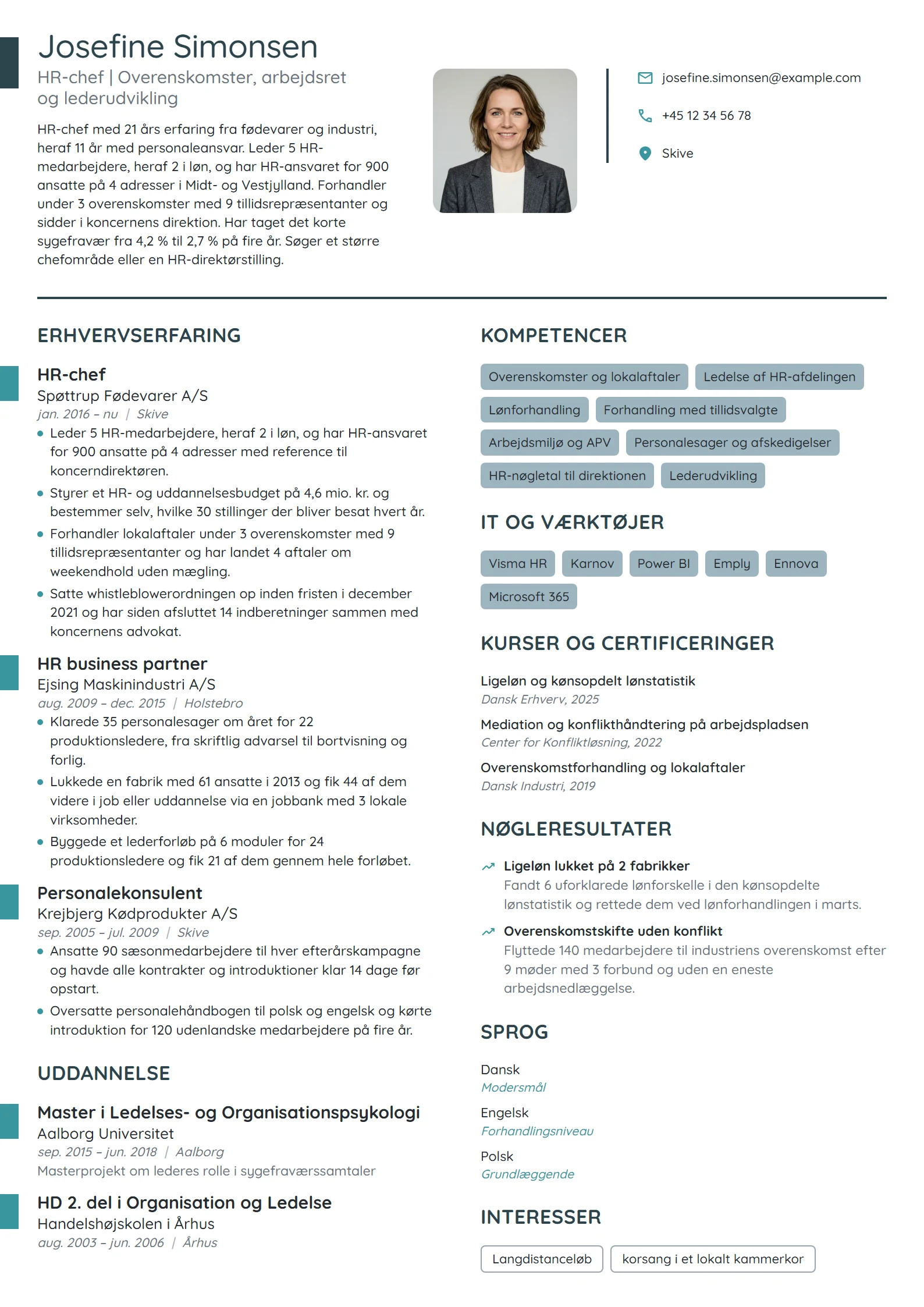 CV-eksempel til HR-chef for 900 ansatte i industri