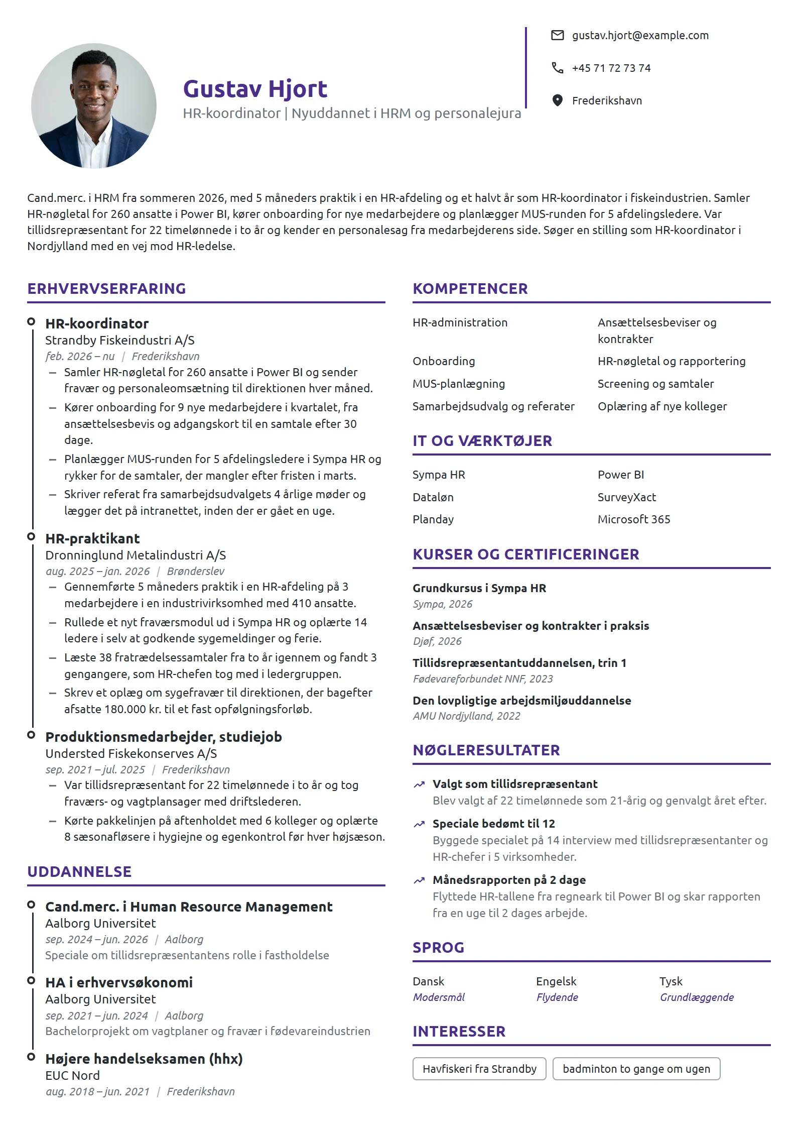 CV-eksempel til nyuddannet HR-koordinator i industri
