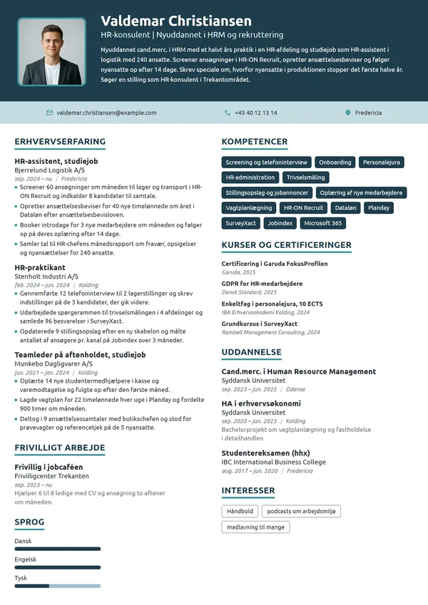 CV-eksempel til nyuddannet HR-konsulent, cand.merc.