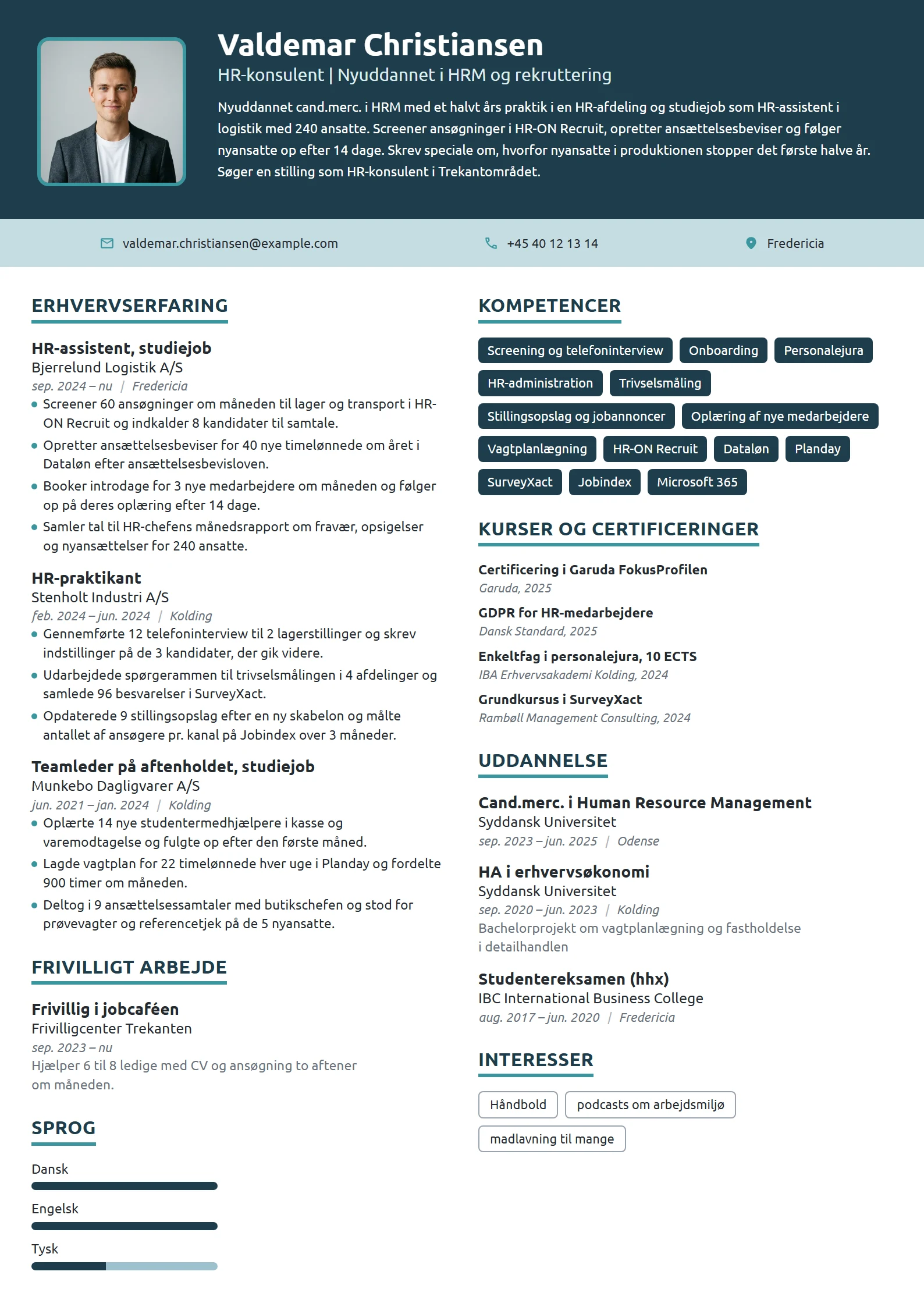 CV-eksempel til nyuddannet HR-konsulent, cand.merc.