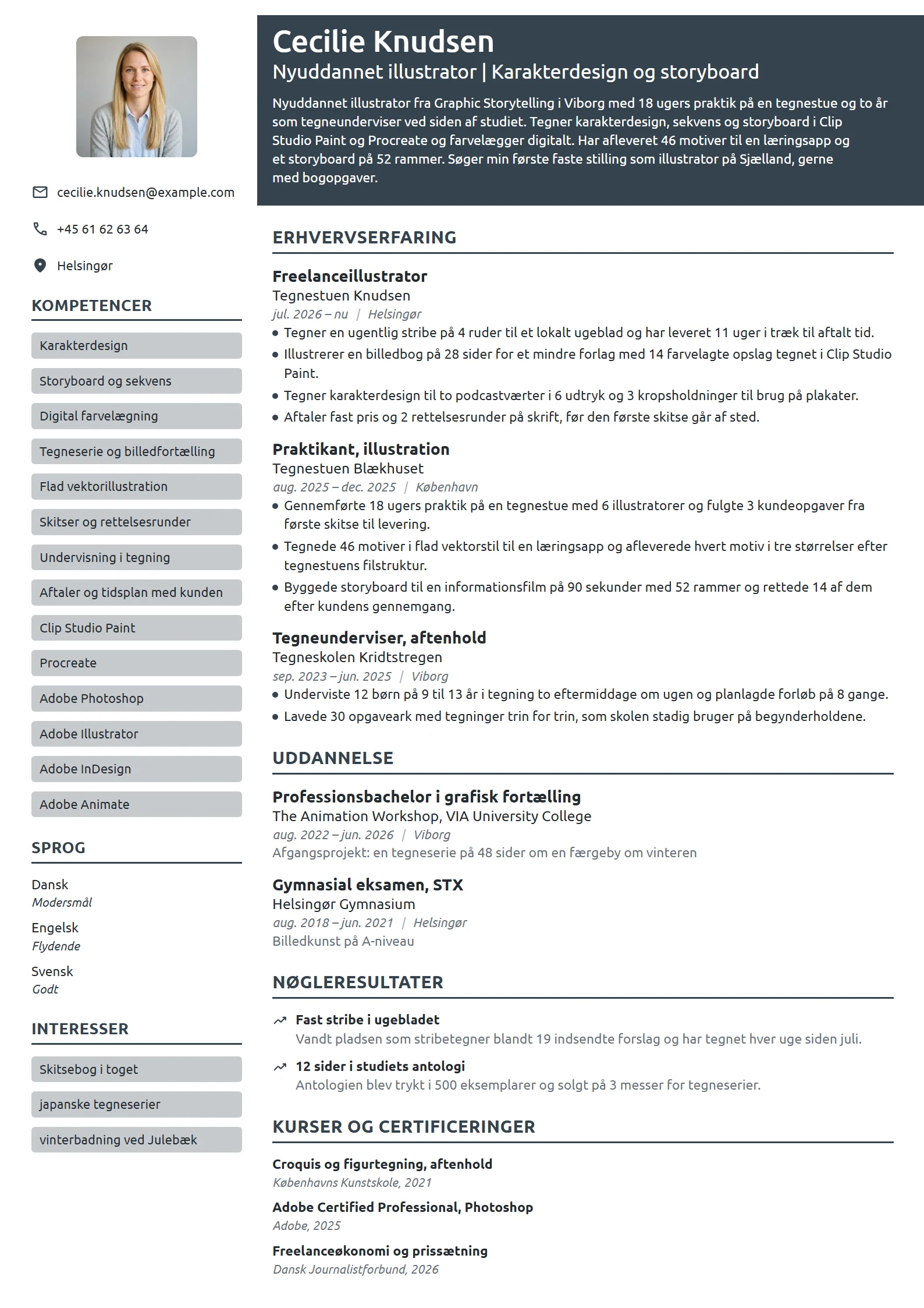 CV-eksempel til nyuddannet illustrator med praktik
