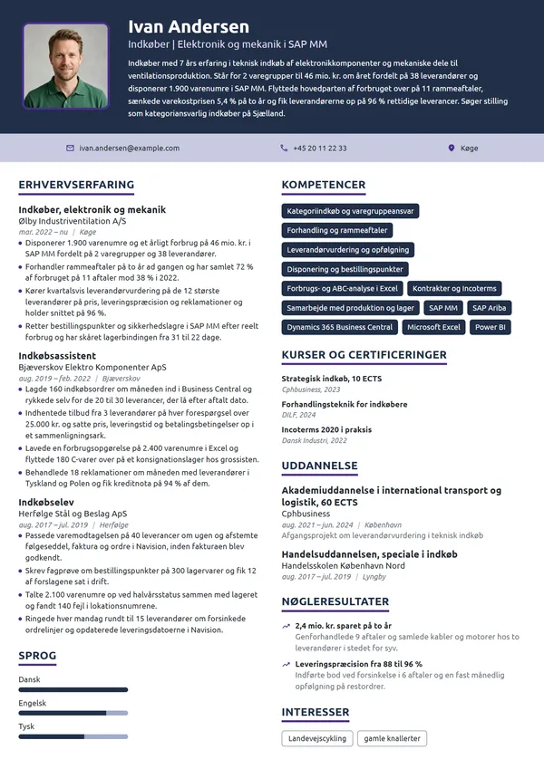 CV-eksempel til erfaren indkøber af elektronikdele