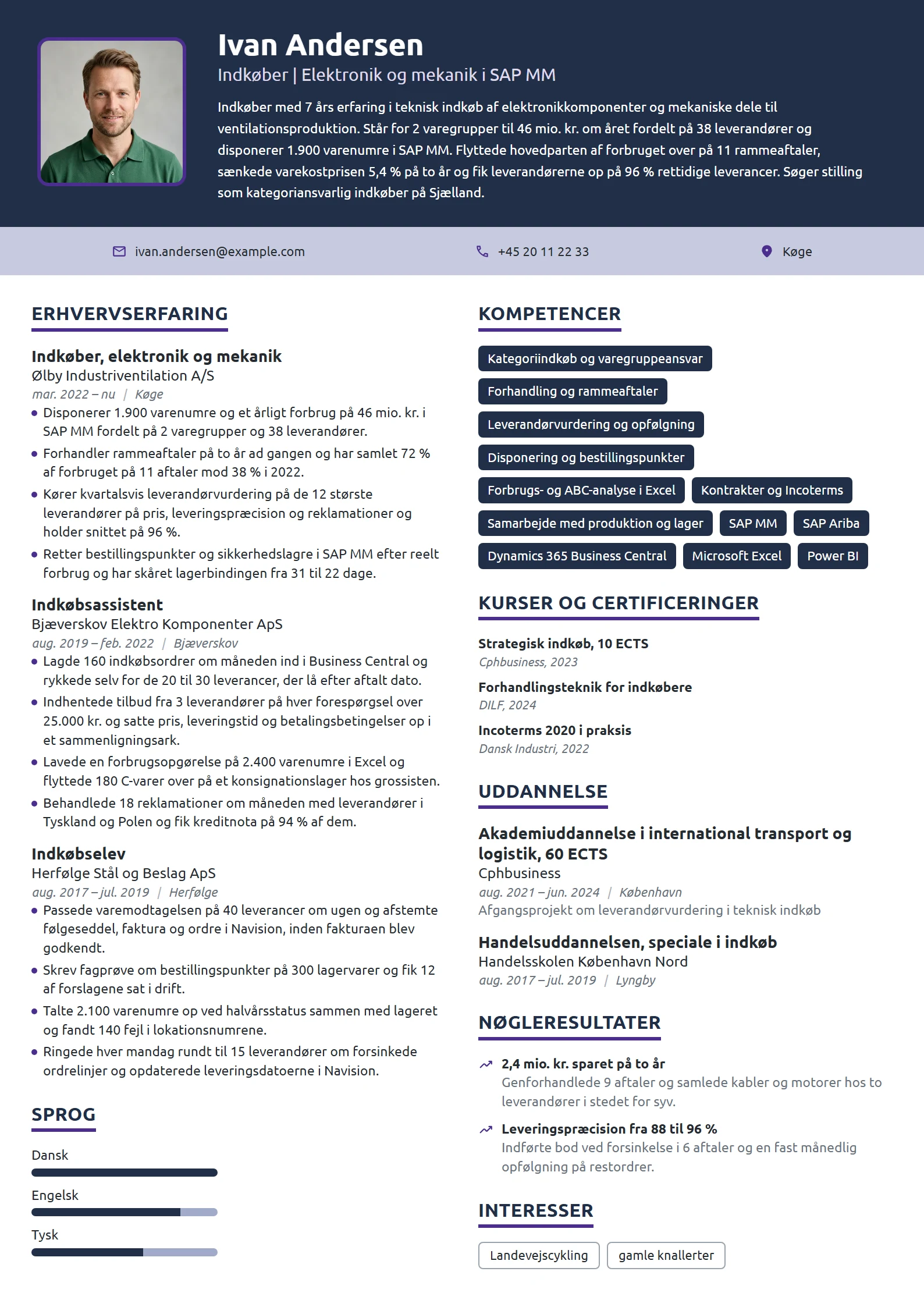CV-eksempel til erfaren indkøber af elektronikdele