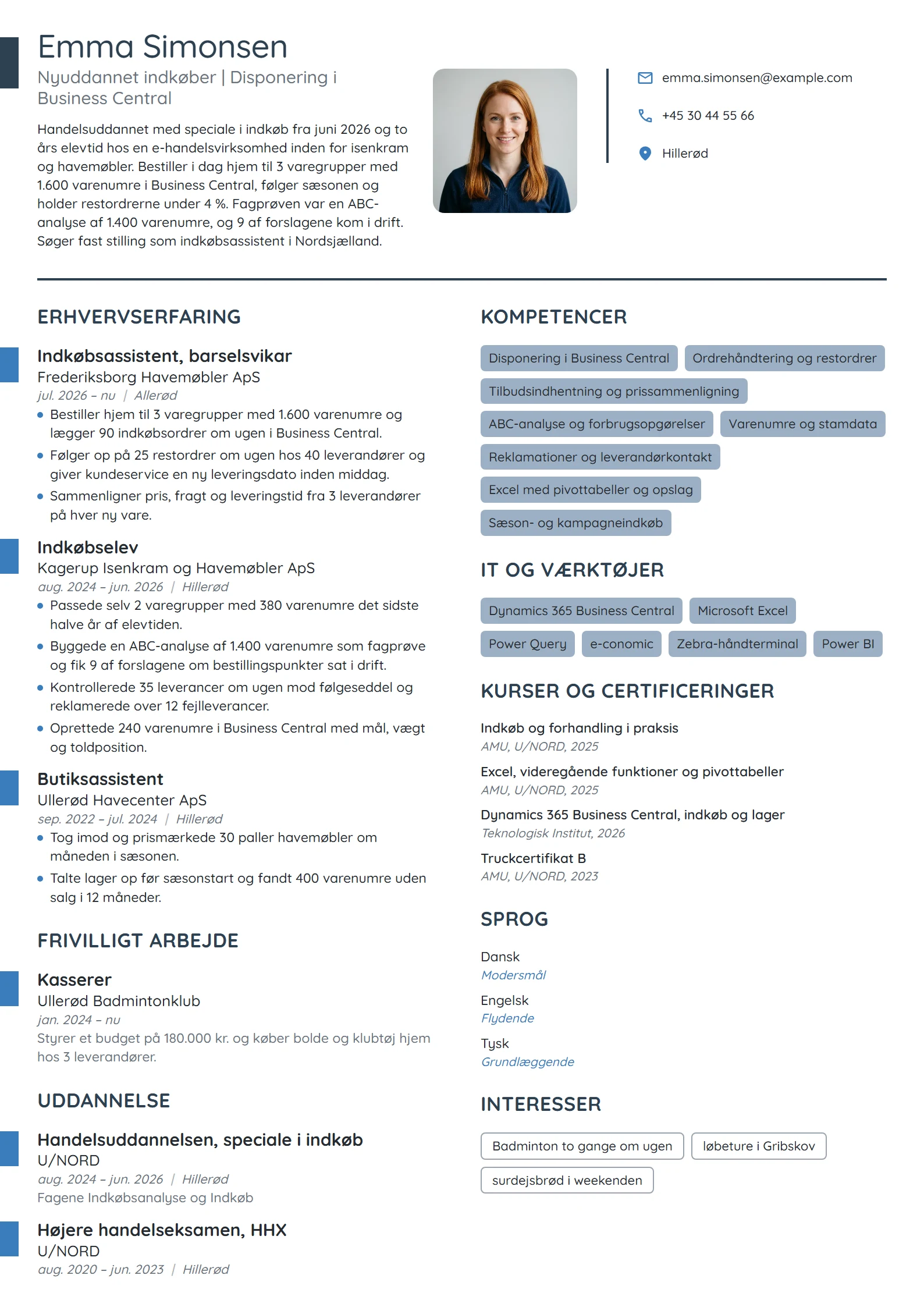 CV-eksempel til nyuddannet indkøber efter elevtid