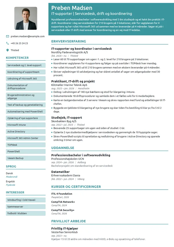 CV-eksempel til nyuddannet på vej mod IT-ledelse
