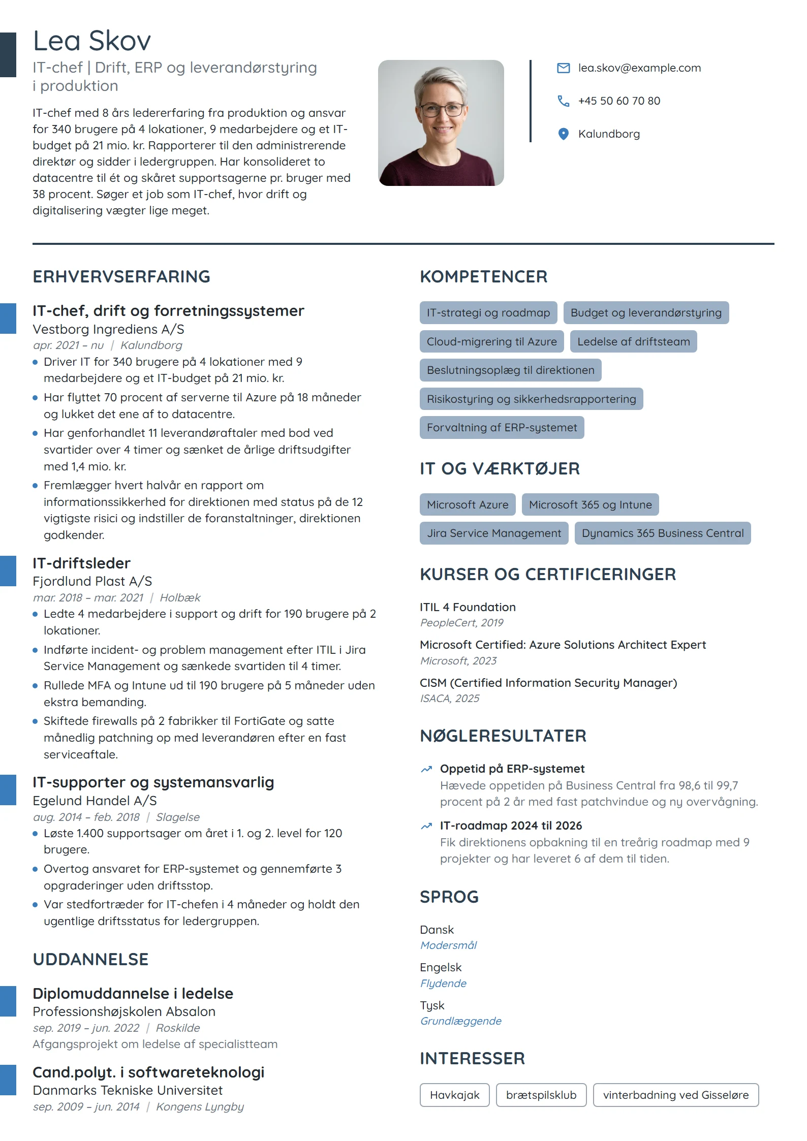 CV-eksempel til IT-chef i produktion med 340 brugere
