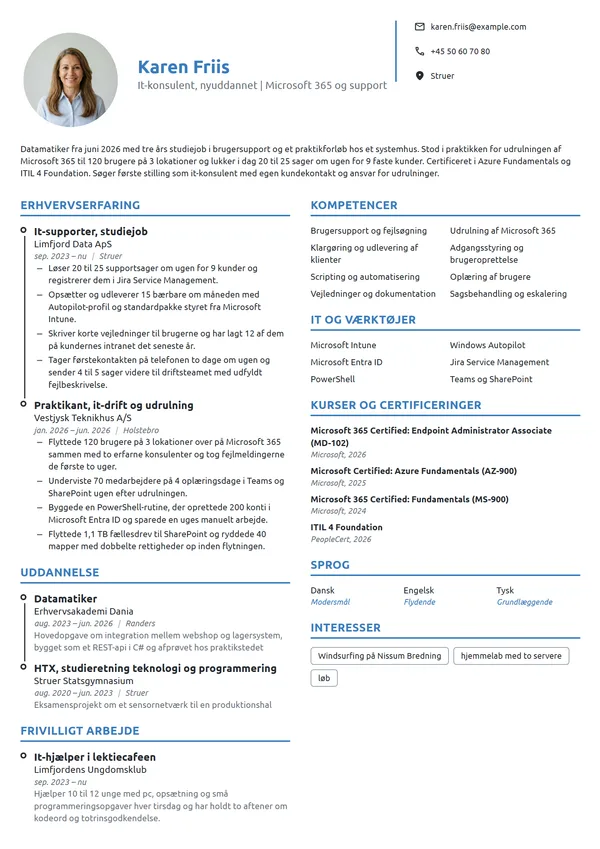 CV-eksempel til nyuddannet datamatiker som it-konsulent