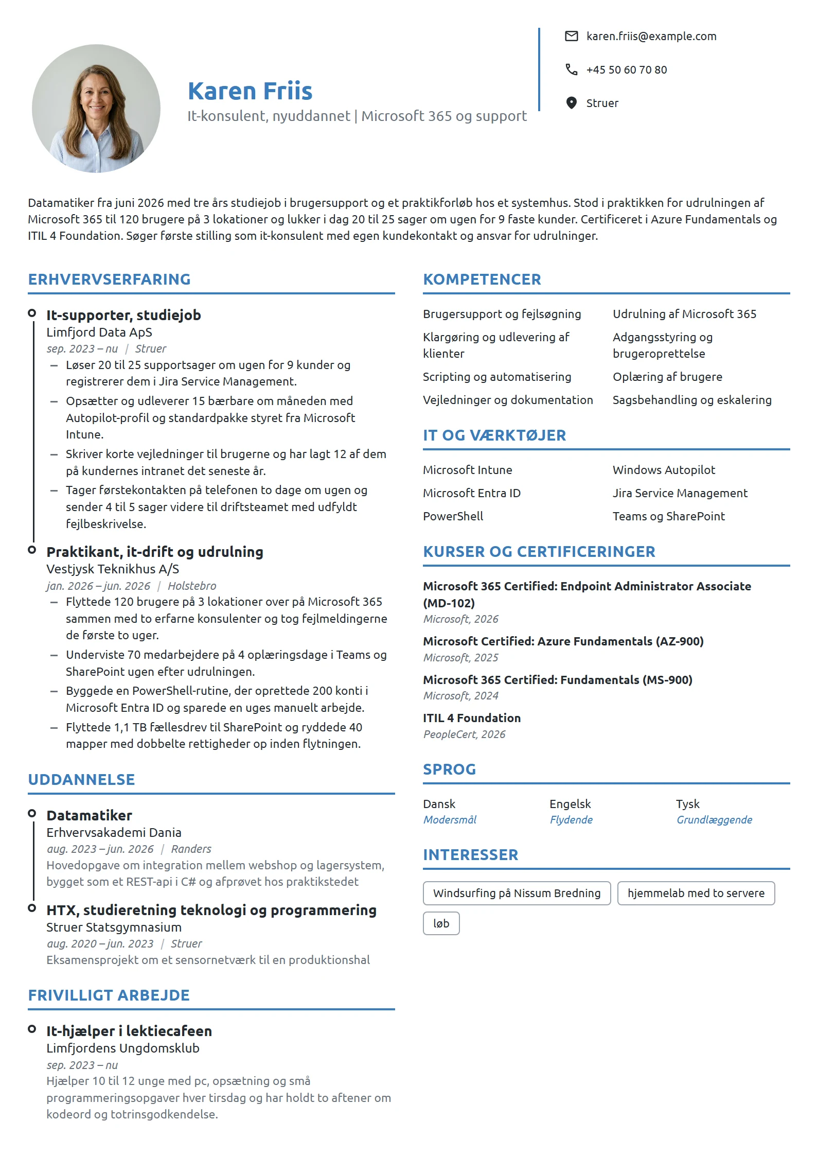 CV-eksempel til nyuddannet datamatiker som it-konsulent