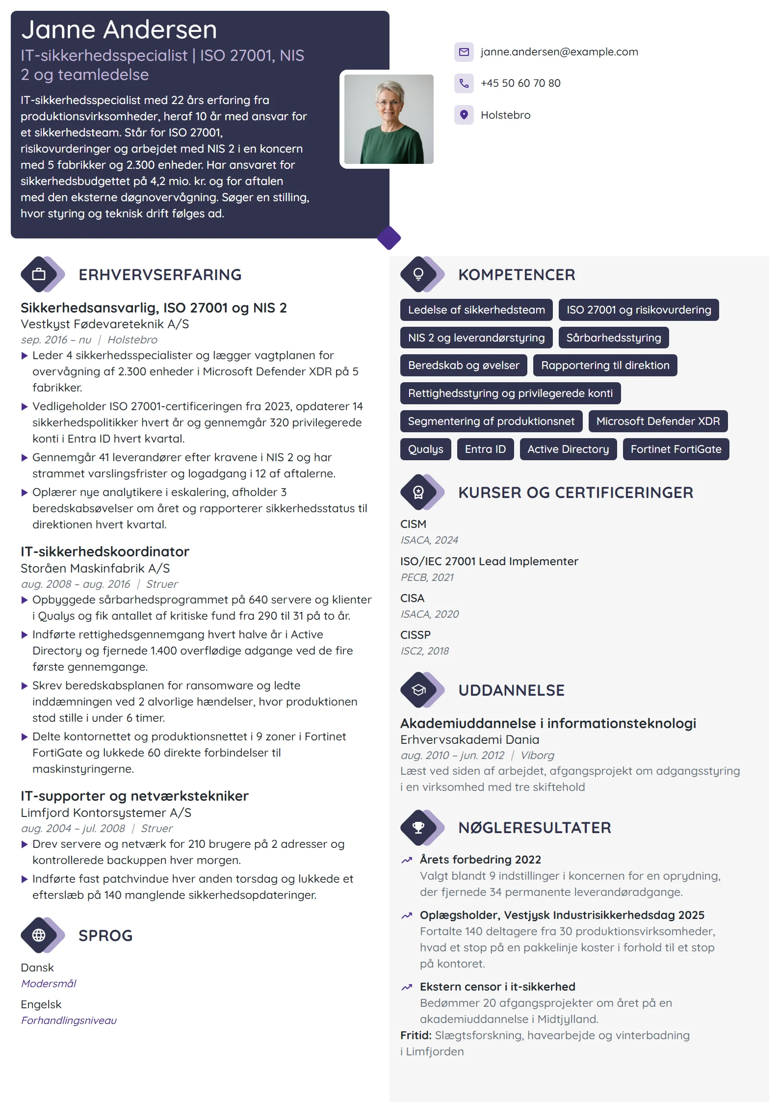 CV-eksempel til sikkerhedsansvarlig med ISO 27001