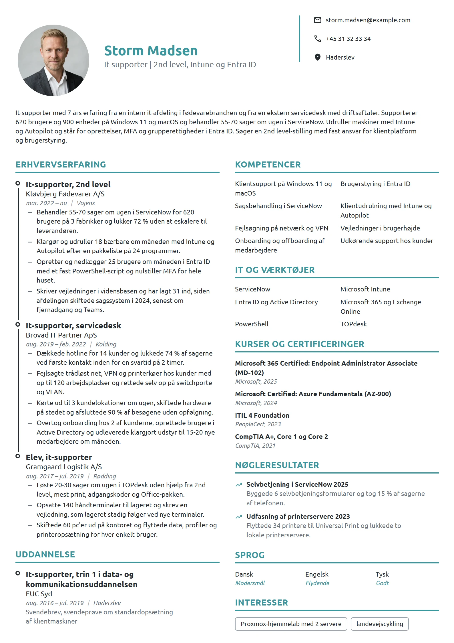 CV-eksempel til it-supporter, 2nd level og klientdrift