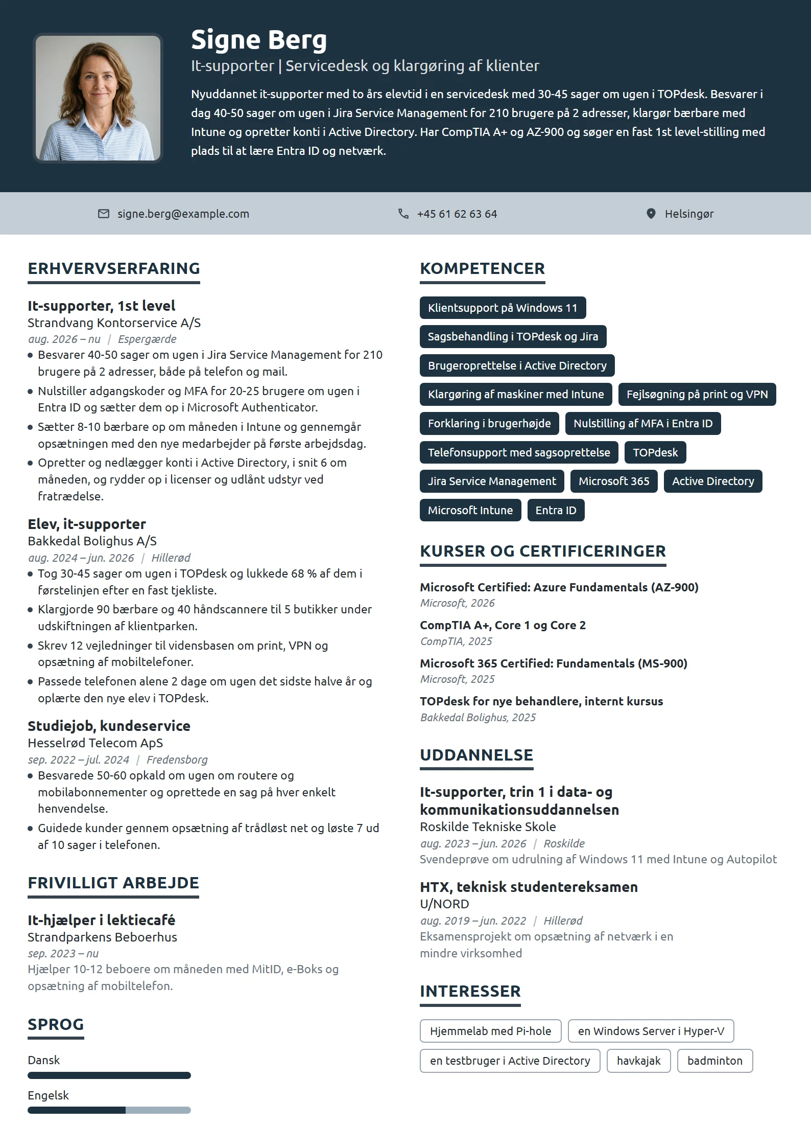 CV-eksempel til nyuddannet it-supporter, servicedesk