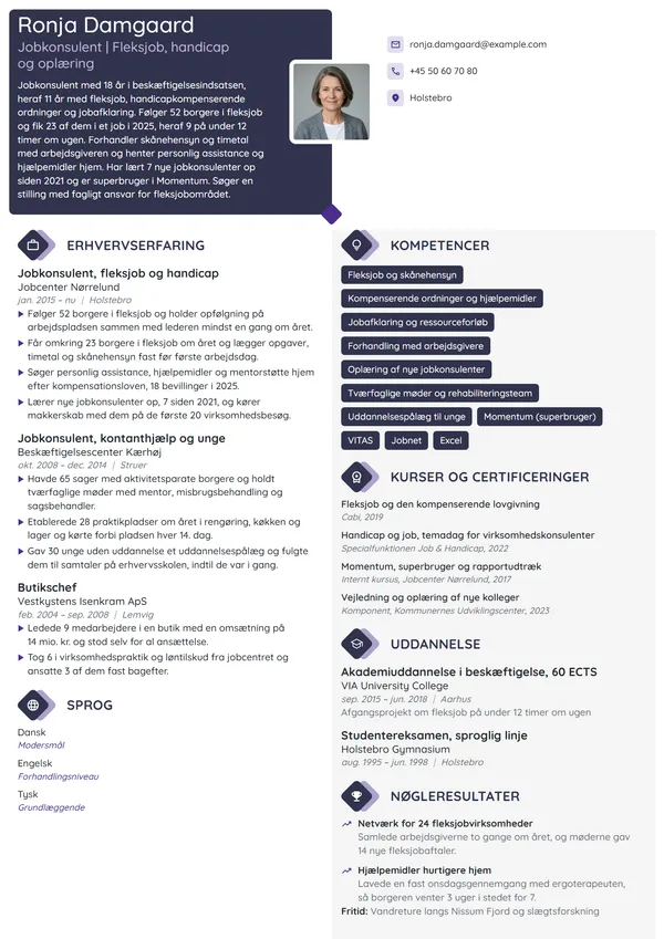 CV-eksempel til jobkonsulent med fleksjob som speciale