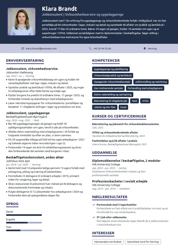 CV-eksempel til erfaren jobkonsulent, virksomhedsservice