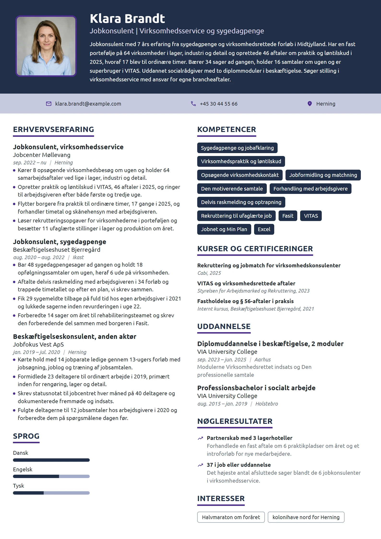 CV-eksempel til erfaren jobkonsulent, virksomhedsservice